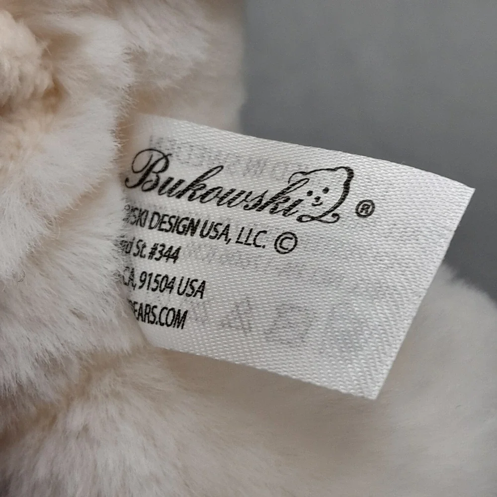Bukowski Design Sweden White Plush Bunny Rabbit Striped Scarf Stuffed Animal 7in